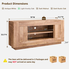 OKD 70" TV Stand for 80" TV, Thick Block Media Console, Antique White