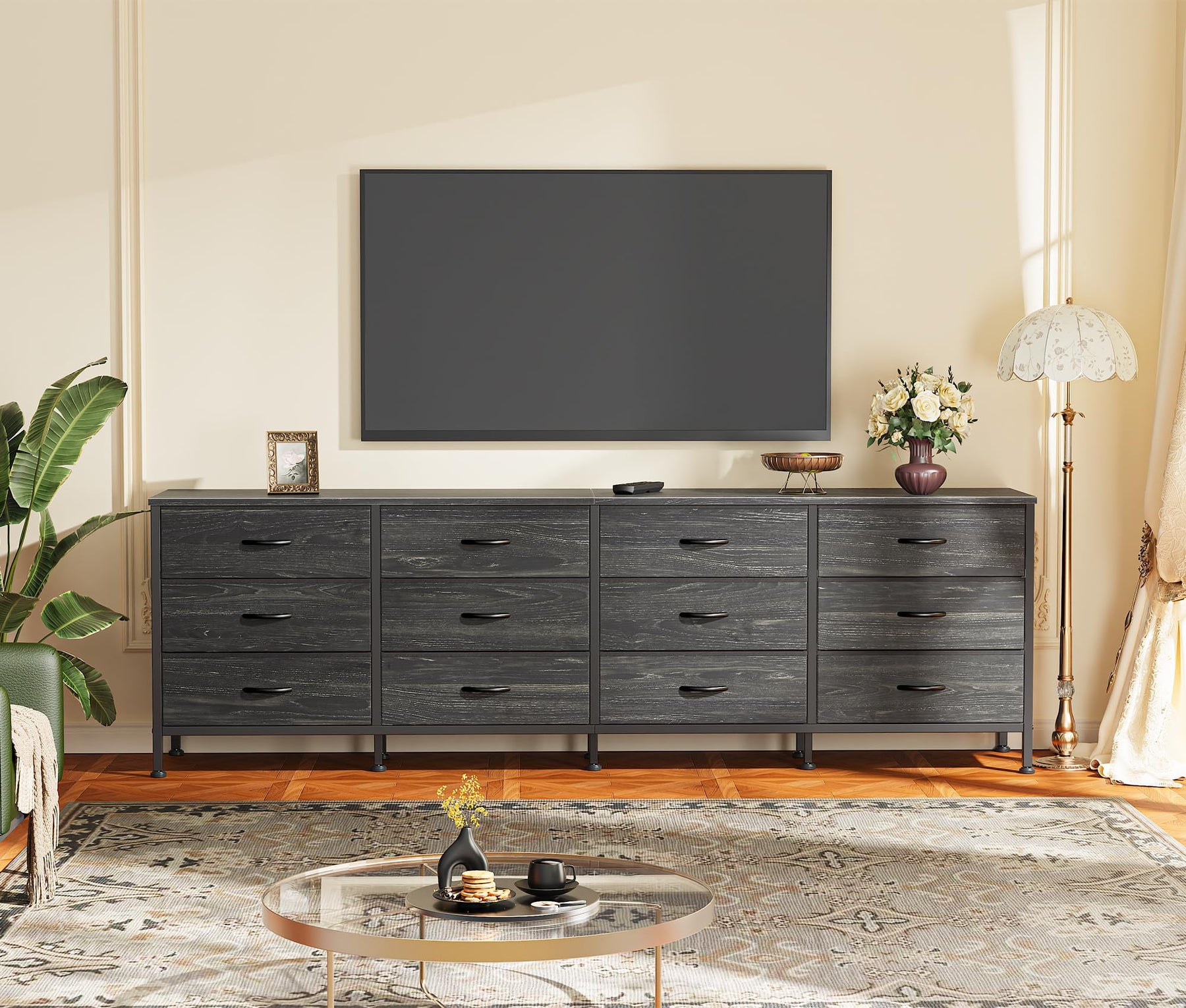 Huuger 70 Inch Dresser for Bedroom, TV Stand for 65, 75, 80 Inch TV, 12 Fabric Drawer Long Dresser, Large Entertainment Center for Bedroom, Wide Chest of Drawer with Storage, Rustic Brown