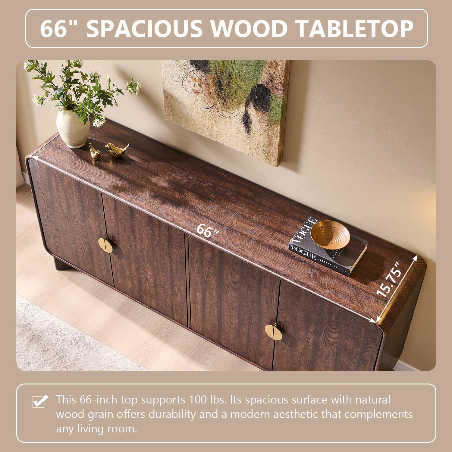 IFGET 70" Modern TV Stand with Storage, Wood Curved TV Console, Natural Oak
