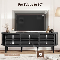 Decofy Mid Century TV Stand for TVs up to 80 Inches, Entertainment Center with Storage, Power Outlet, Fluted Sliding Doors & Adjustable Shelves, Modern Media TV Console Table for Living Room (Walnut)