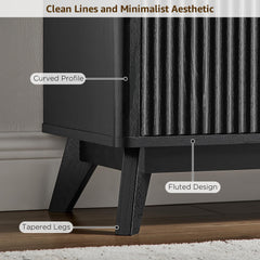 OKD 70" Mid Century Modern Fluted TV Stand w/ 2 Soft Close Door,Natural Oak