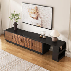 JGOEI 75"-85" or 90" Mid Century Modern TV Stands, Extendable TV Stand with 4 Storage Cabinets, TV Console with Storage, Adjustable TV Stand for Up to 98 Inch TVs, Modern Entertainment Center, Black