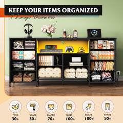 WLIVE LED Dresser TV Stand for 65 Inch TV, 8 Drawers, Rustic Brown