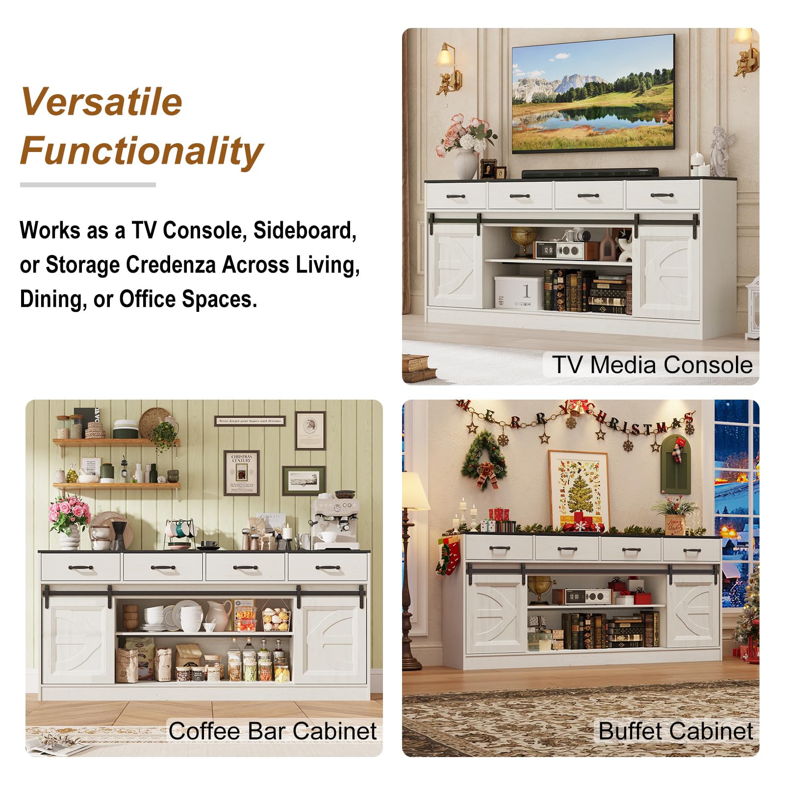 70" Large Farmhouse Tall TV Stand for 85/80/75/70 Inch TVs,4 Drawers,Brown