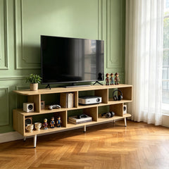 ACOHOOK Walnut 60" Mid-Century TV Stand with Storage Open Shelf