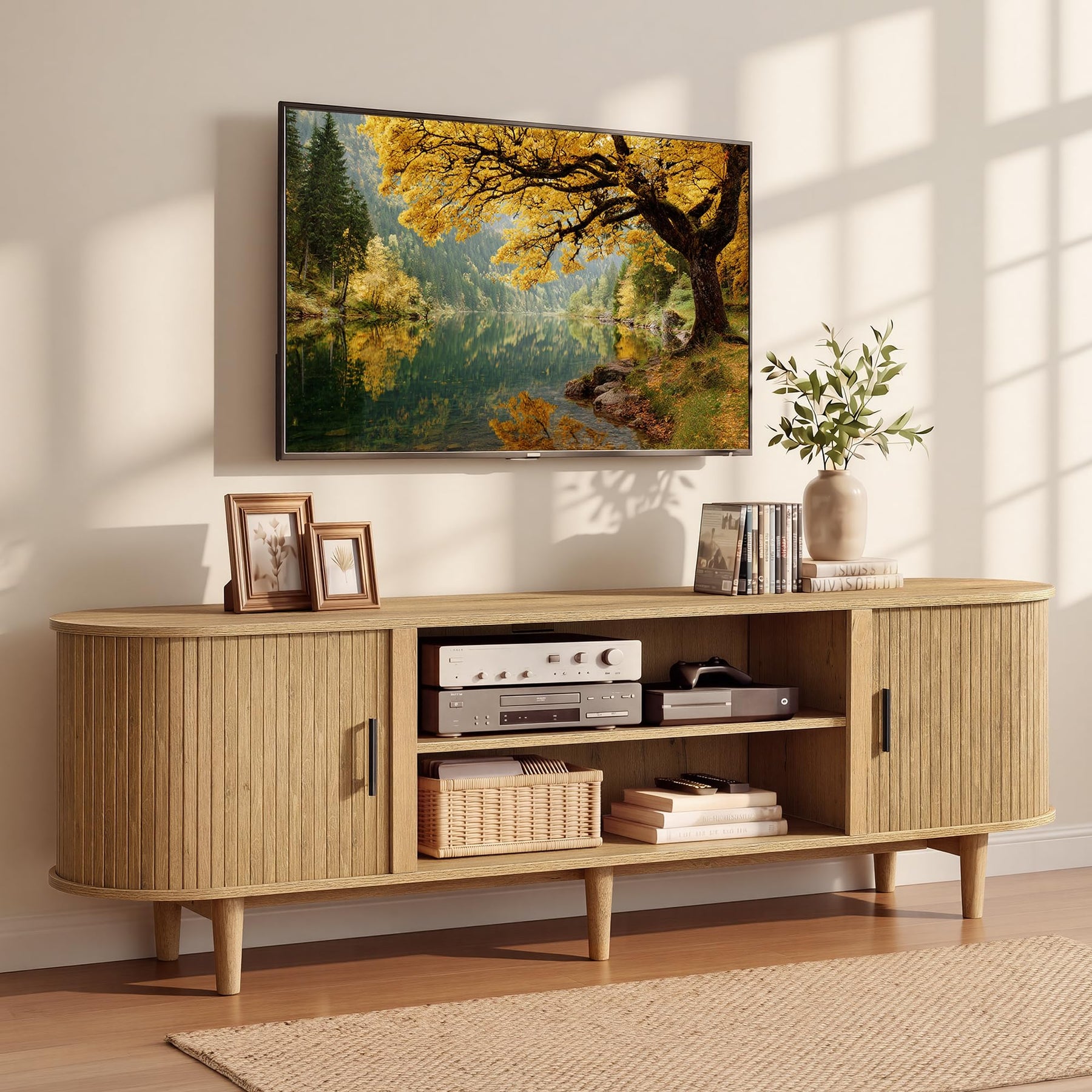 VASAGLE 58 Inch TV Stand, Mid Century Entertainment Center with Storage