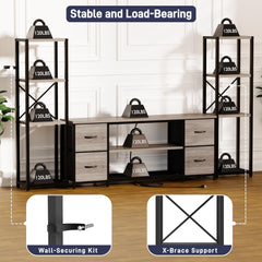LED TV Stand Entertainment Center Bookshelf Combo with Charging Station