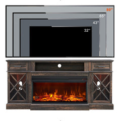 OKD 3-Sided Glass Farmhouse Electric Fireplace TV Stand for TVs up to 80'', Highboy Entertainment Center with Glass Door Storage Cabinet, 70'' Large TV Stands with 36'' Fireplace, Antique White