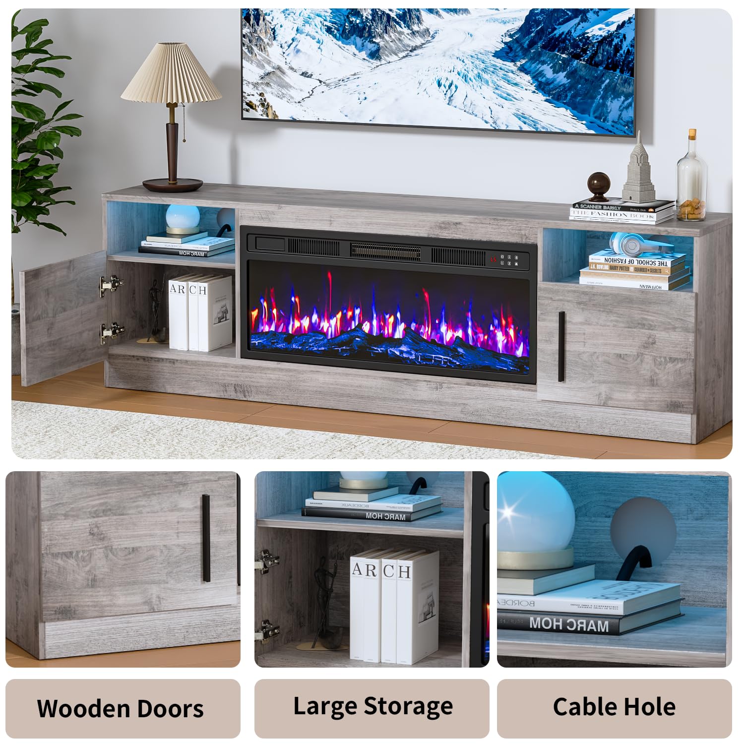 PRETZI Fireplace TV Stand with 36" Fireplace Up to 80" TVs for Living Room
