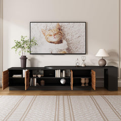 JGOEI 75"-85" or 90" Mid Century Modern TV Stands, Extendable TV Stand with 4 Storage Cabinets, TV Console with Storage, Adjustable TV Stand for Up to 98 Inch TVs, Modern Entertainment Center, Black