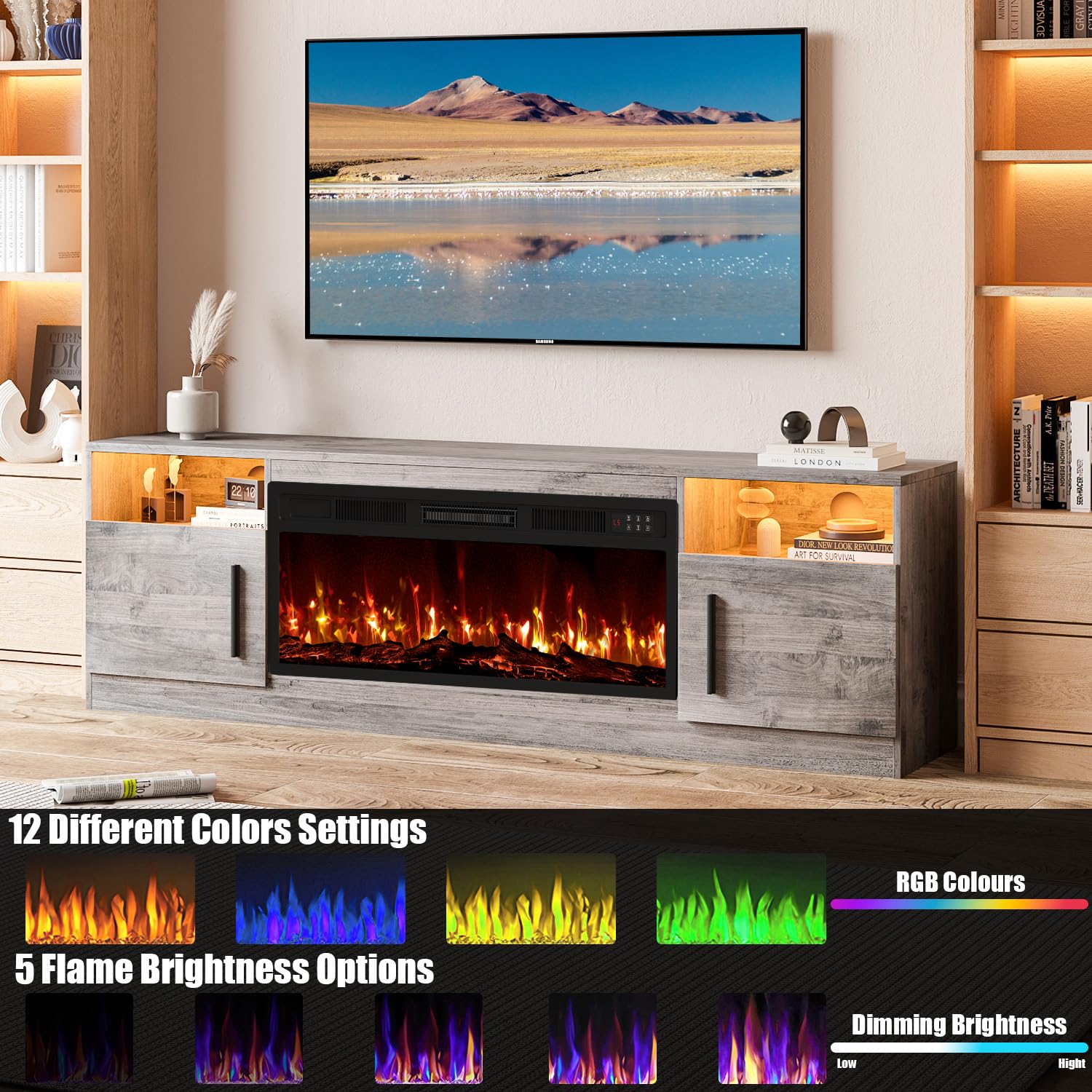 VITESSE 70”Fireplace TV Stand,Modern Entertainment Center Heating Fireplace