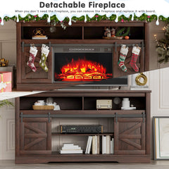 YESHOMY 58" Farmhouse TV Stand for TVs up to 65", Sliding Barn Doors, White