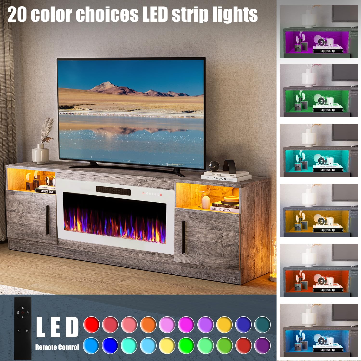 VITESSE 70”Fireplace TV Stand,Modern Entertainment Center Heating Fireplace