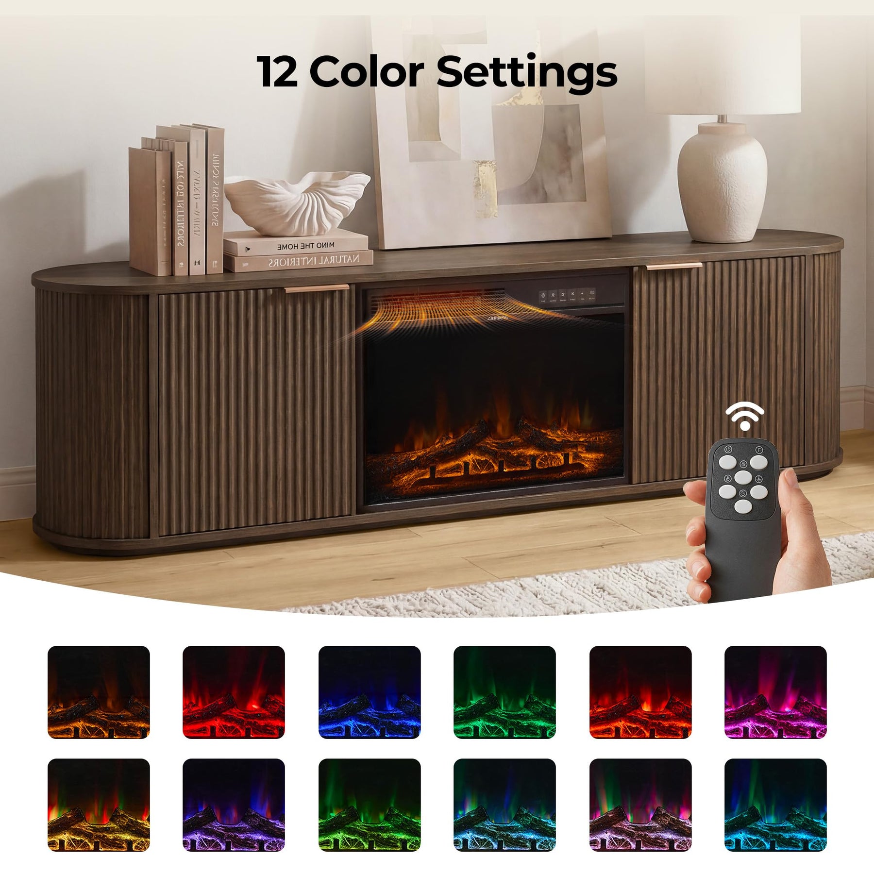 CHITA 70" Fluted TV Stands TV Console with Drawers for TVs Up to 80",Walnut