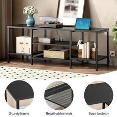HOOBRO TV Stand with Power Outlets to 75 Inches, TV Console Table with Open Storage Shelves Cabinet, Industrial Media Entertainment Center for Living Room Bedroom, Rustic Brown and Black BF80DS01