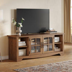 LINSY HOME Farmhouse TV Stand for 65 Inch TV, Wood Entertainment Center with Glass Door Storage Cabinet & Adjustable Shelves, Large Sturdy TV Console Table for Living Room Bedroom