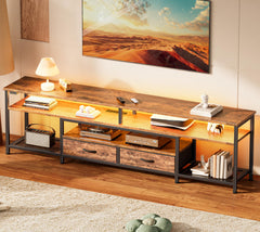 Huuger 63 Inch LED TV Stand for 65 70 Inch TV, Entertainment Center with Open Shelves and Power Outlets, TV Console for Living Room, Media Console with Drawers, Black