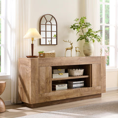 OKD 70" TV Stand for 80" TV, Thick Block Media Console, Antique White
