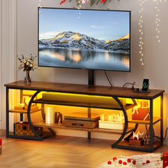 YITAHOME TV Stand for 65/70 Inch TV, LED TV Stands for Living Room w/Power Outlets, Entertainment Center with Storage, Wood Television Stand, TV Console Table, Rustic Brown