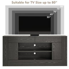 OneBlis Modern 70" TV Stand for TVs up to 80", Entertainment Center with 2 Drawers & 2 Side Cabinets, Media Console with 2-Tier Open Storage Shelves and Cable Management, Antique White & Walnut