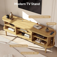 Decofy Mid Century TV Stand for TVs up to 80 Inches, Entertainment Center with Storage, Power Outlet, Fluted Sliding Doors & Adjustable Shelves, Modern Media TV Console Table for Living Room (Walnut)