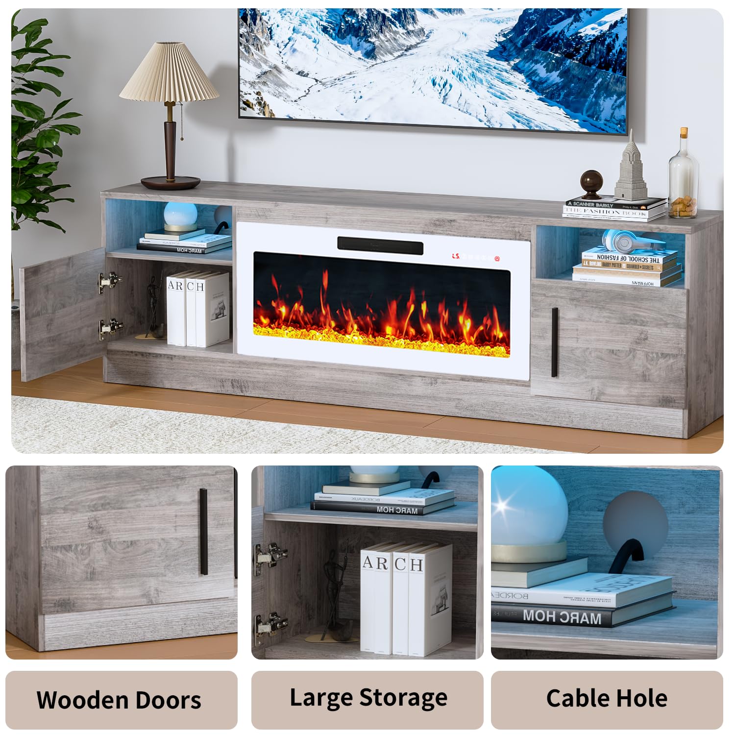 PRETZI Fireplace TV Stand with 36" Fireplace Up to 80" TVs for Living Room