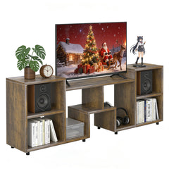 ACOHOOK Walnut 60" Mid-Century TV Stand with Storage Open Shelf