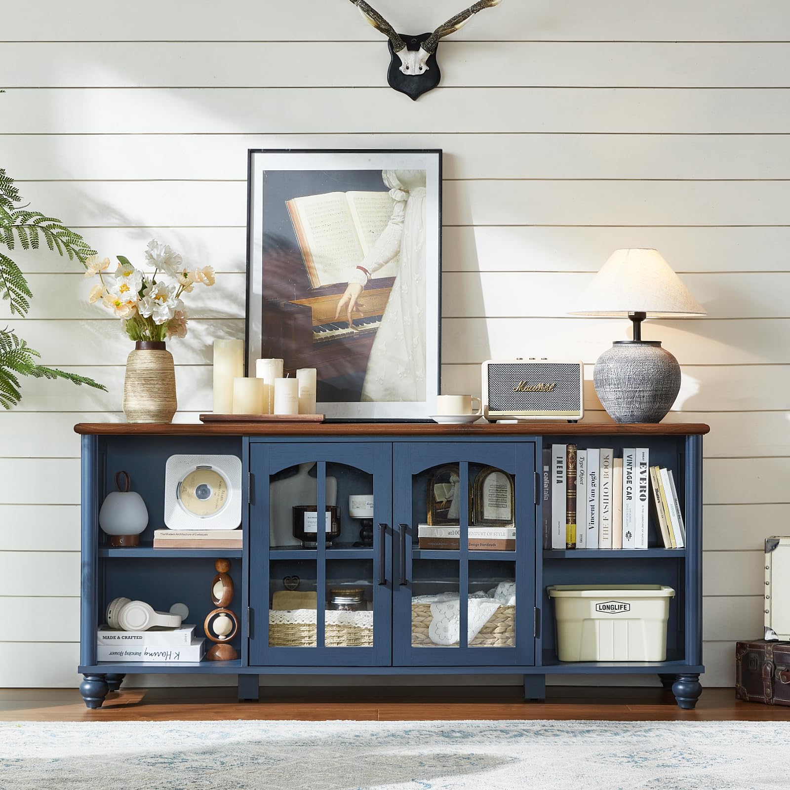 RWYHG Farmhouse TV Stand for 60 in TV, Entertainment Center for Living Room