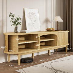 Decofy Mid Century TV Stand for TVs up to 80 Inches, Entertainment Center with Storage, Power Outlet, Fluted Sliding Doors & Adjustable Shelves, Modern Media TV Console Table for Living Room (Walnut)