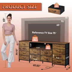 WLIVE LED Dresser TV Stand for 75 Inch TV, 12 Drawers, Black