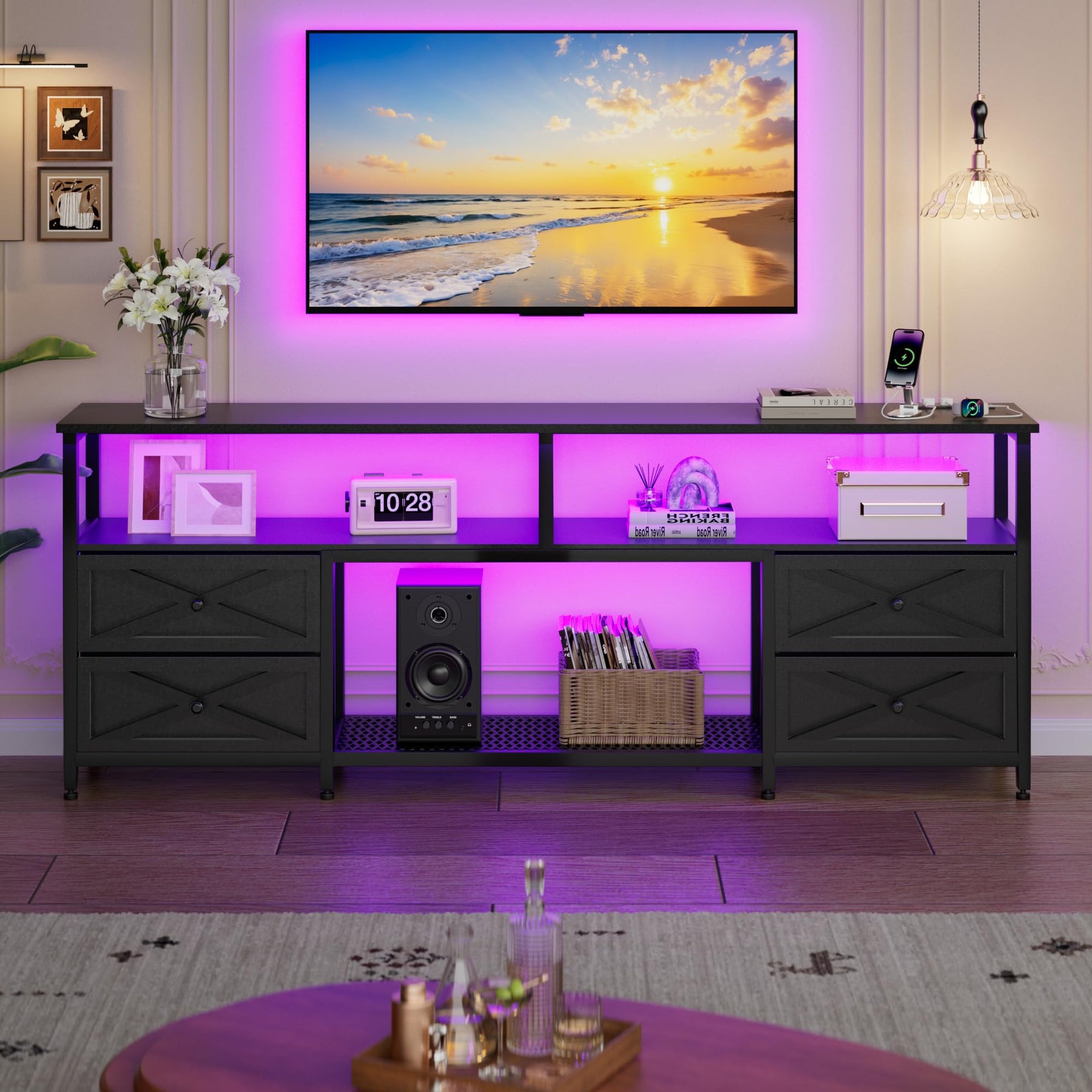 JUSTOGO TV Stand with Drawers for 65 70 75 Inches TV, Entertainment Center