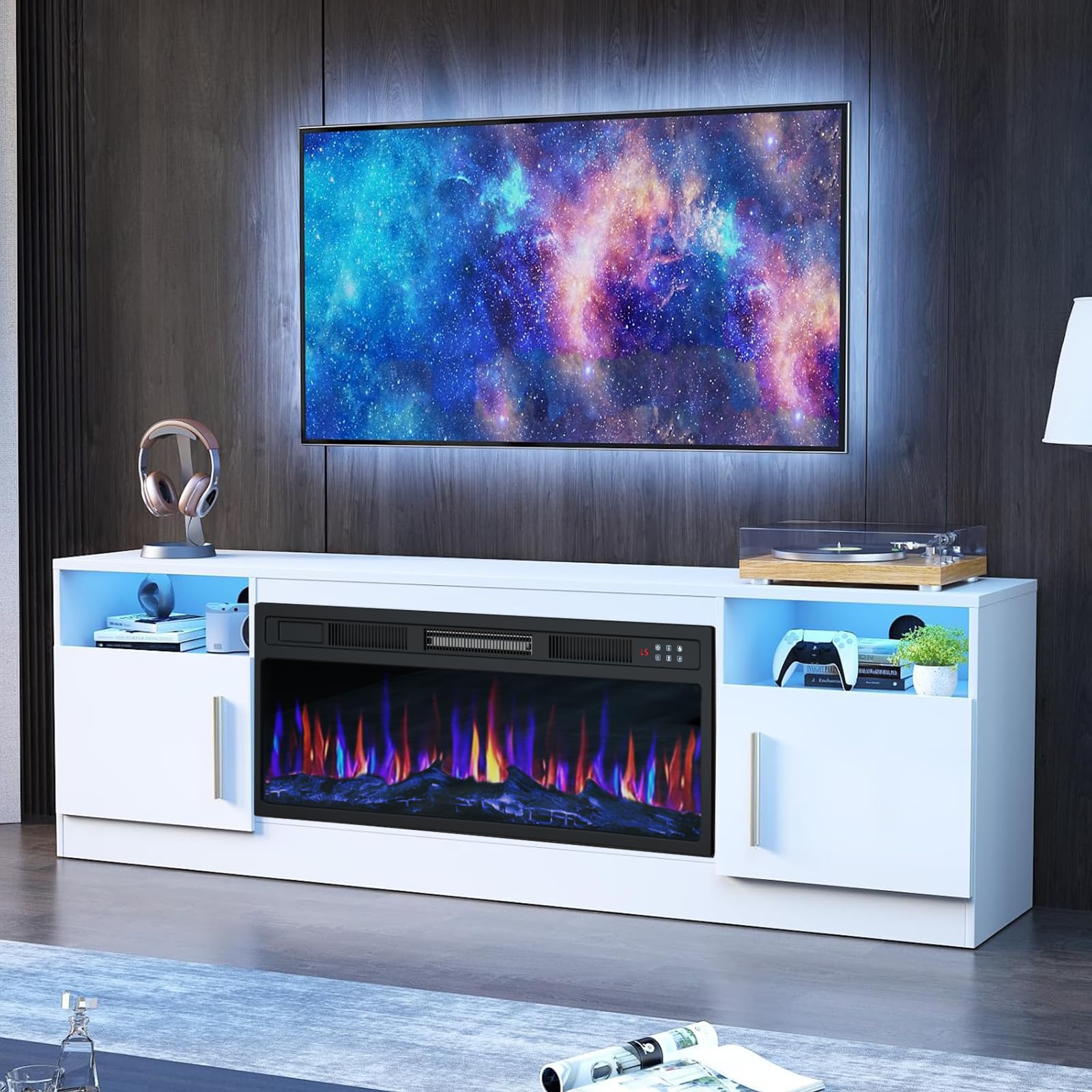 PRETZI Fireplace TV Stand with 36" Fireplace Up to 80" TVs for Living Room