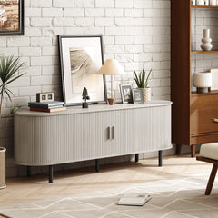 ONBRILL 70.8" TV Stand with Power Outlet for TVs up to 75 Inch, Entertainment Center with Storage and Adjustable Shelves, Modern Media Console with Sliding Doors for Living Room, Walnut