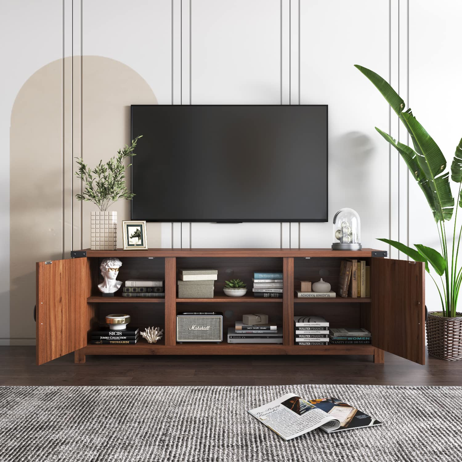 YESHOMY Modern Farmhouse TV Stand with Barn Door for 65 Inch TV, Gray Wash
