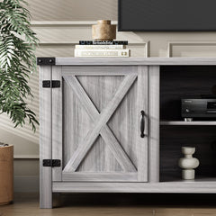 YESHOMY Modern Farmhouse TV Stand with Barn Door for 65 Inch TV, Gray Wash