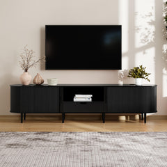 DHH 86.6" Fluted TV Stand with Power Outlet for TVs up to 90", TV Console with Adjustable Shelves and Sliding Door,Mid Century Modern Entertainment Center for Living Room,Bedroom (Walnut)