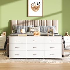 WLIVE Dresser TV Stand for 75 Inch TV, 9 Drawer Dresser for Bedroom, Black