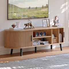ChooChoo 54" Mid Century Modern TV Stand with Fluted Sliding Doors