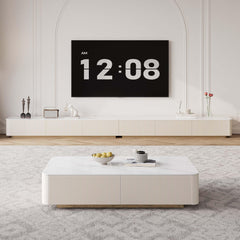 94.5" Fully Assembled TV Console, White TV Stand with Sintered Stone Top