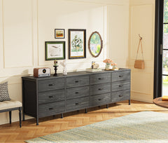 Huuger 70 Inch Dresser for Bedroom, TV Stand for 65, 75, 80 Inch TV, 12 Fabric Drawer Long Dresser, Large Entertainment Center for Bedroom, Wide Chest of Drawer with Storage, Rustic Brown