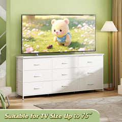 WLIVE Dresser TV Stand for 75 Inch TV, 9 Drawer Dresser for Bedroom, Black