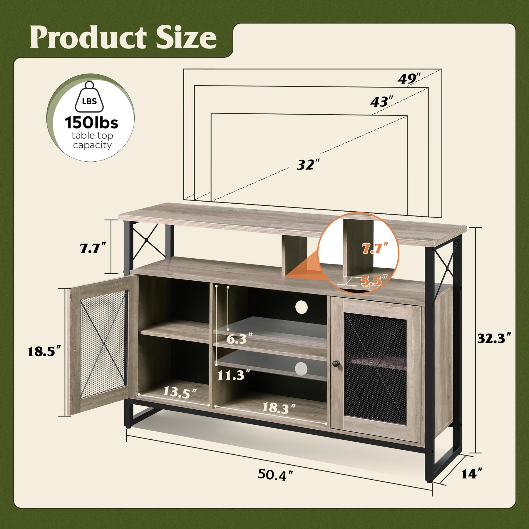 WLIVE TV Stand 55 inch TV, Tall Entertainment Center with Storage, Farmhouse Industrial TV Console for Bedroom Living Room, Rustic Brown