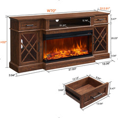 OKD 3-Sided Glass Farmhouse Electric Fireplace TV Stand for TVs up to 80'', Highboy Entertainment Center with Glass Door Storage Cabinet, 70'' Large TV Stands with 36'' Fireplace, Antique White