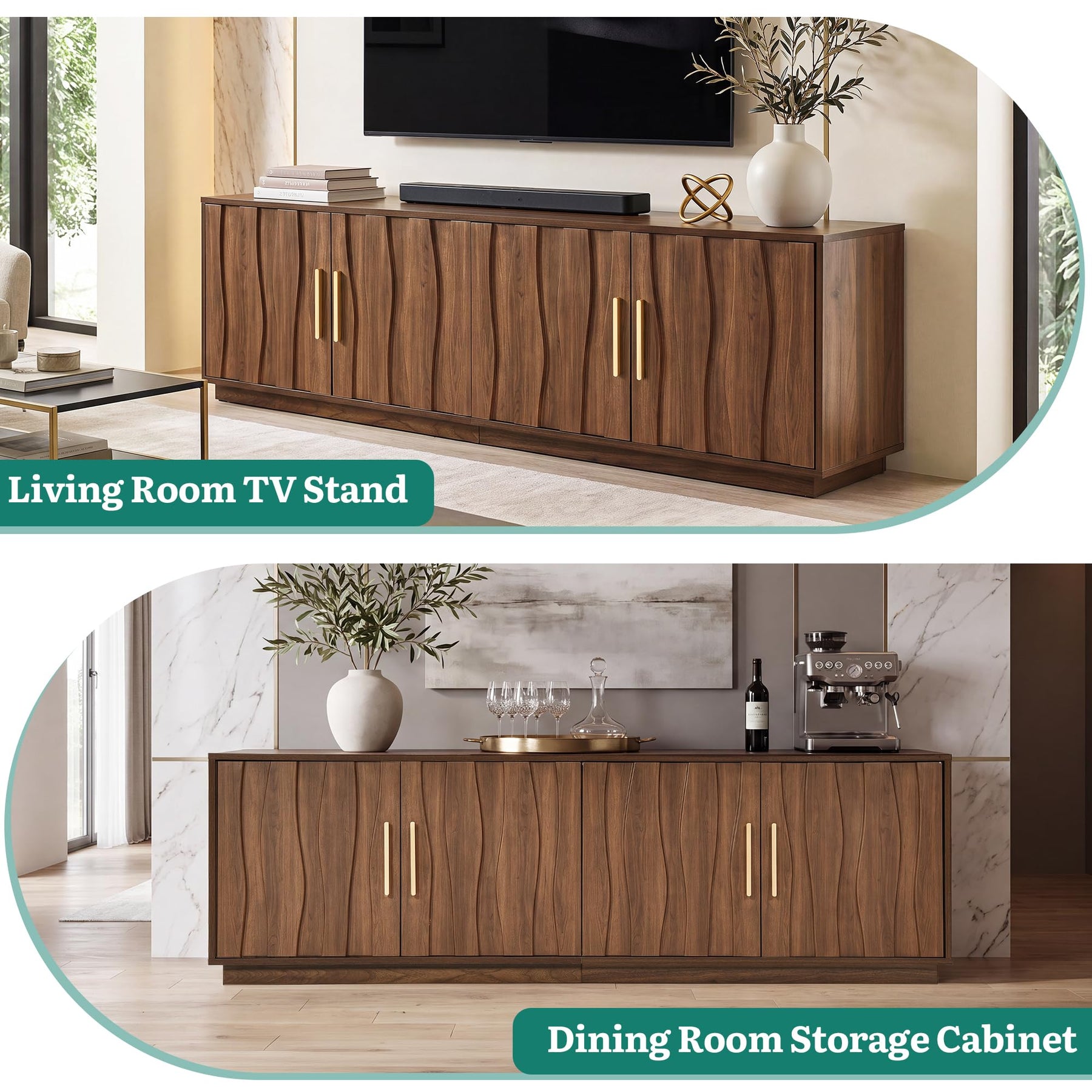 YITAHOME 70" Mid Century Modern TV Stand for 80 Inch TV, Storage, Walnut