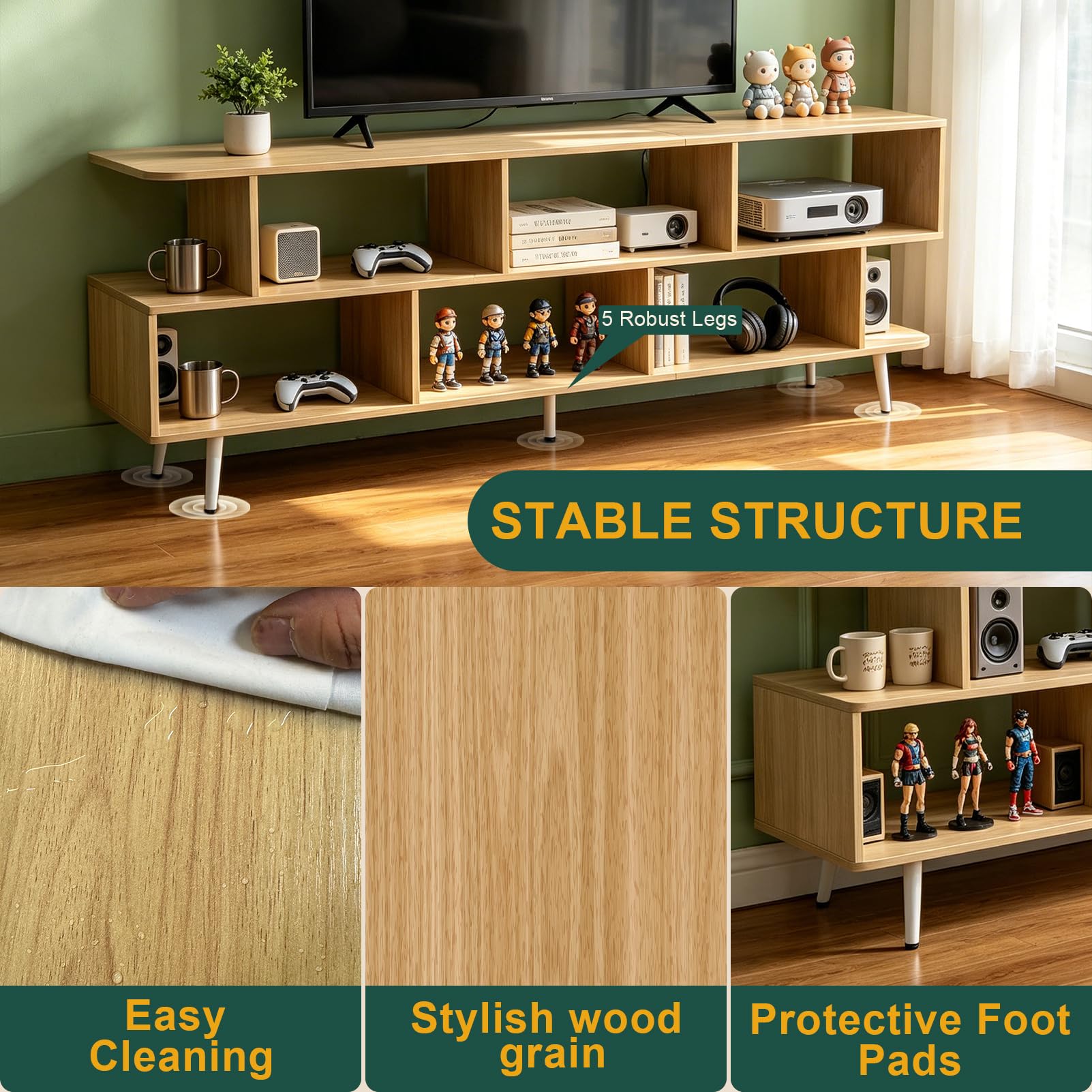ACOHOOK Walnut 60" Mid-Century TV Stand with Storage Open Shelf