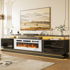 Nordivale 70" Fireplace TV Stand, Modern Entertainment Center for TVs Up to 80”, TV Console with Storage Cabinets, Media Console for Living Room, Black TV Stand and Black Fireplace
