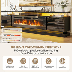 Nordivale 70" Fireplace TV Stand, Modern Entertainment Center for TVs Up to 80”, TV Console with Storage Cabinets, Media Console for Living Room, Black TV Stand and Black Fireplace