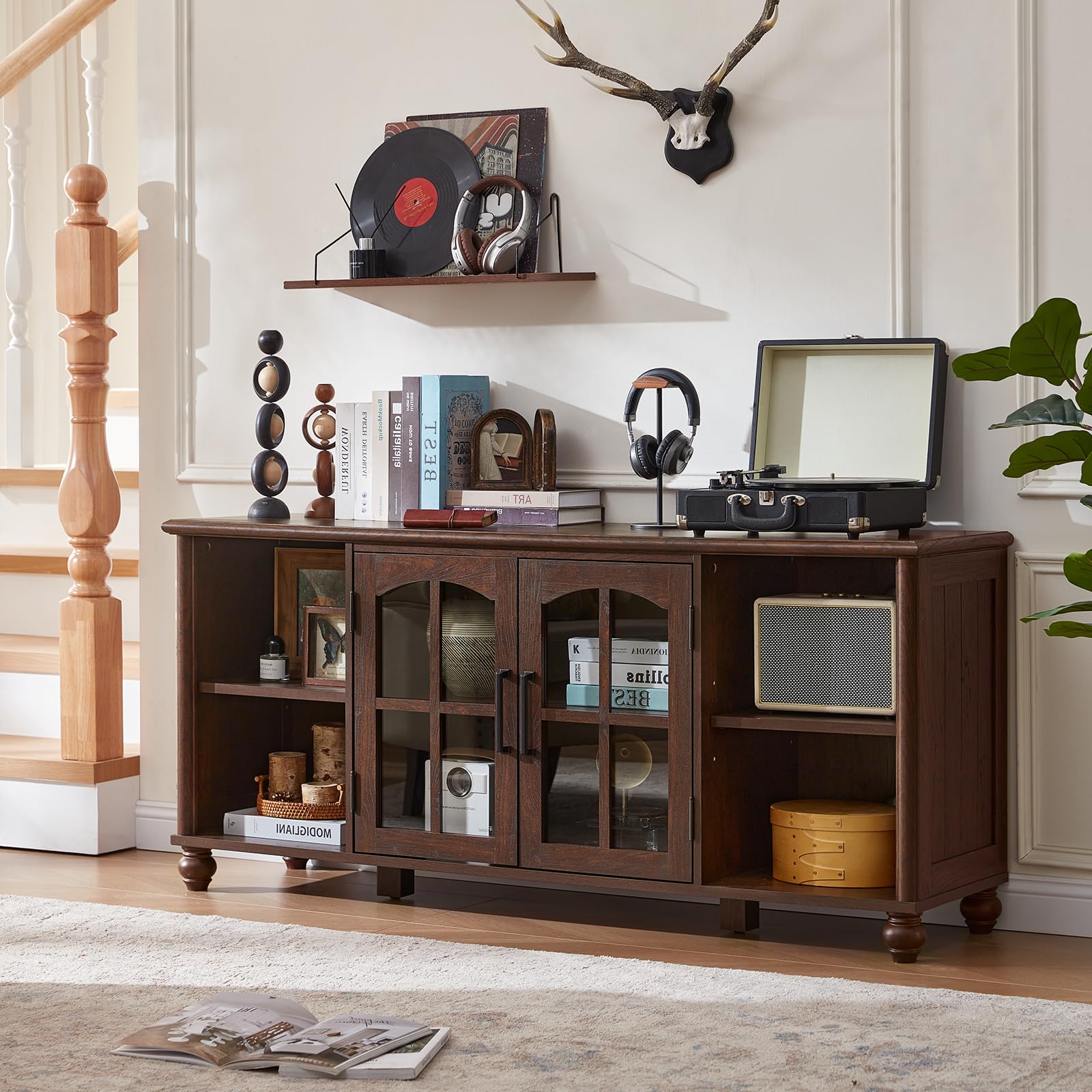 RWYHG Farmhouse TV Stand for 60 in TV, Entertainment Center for Living Room