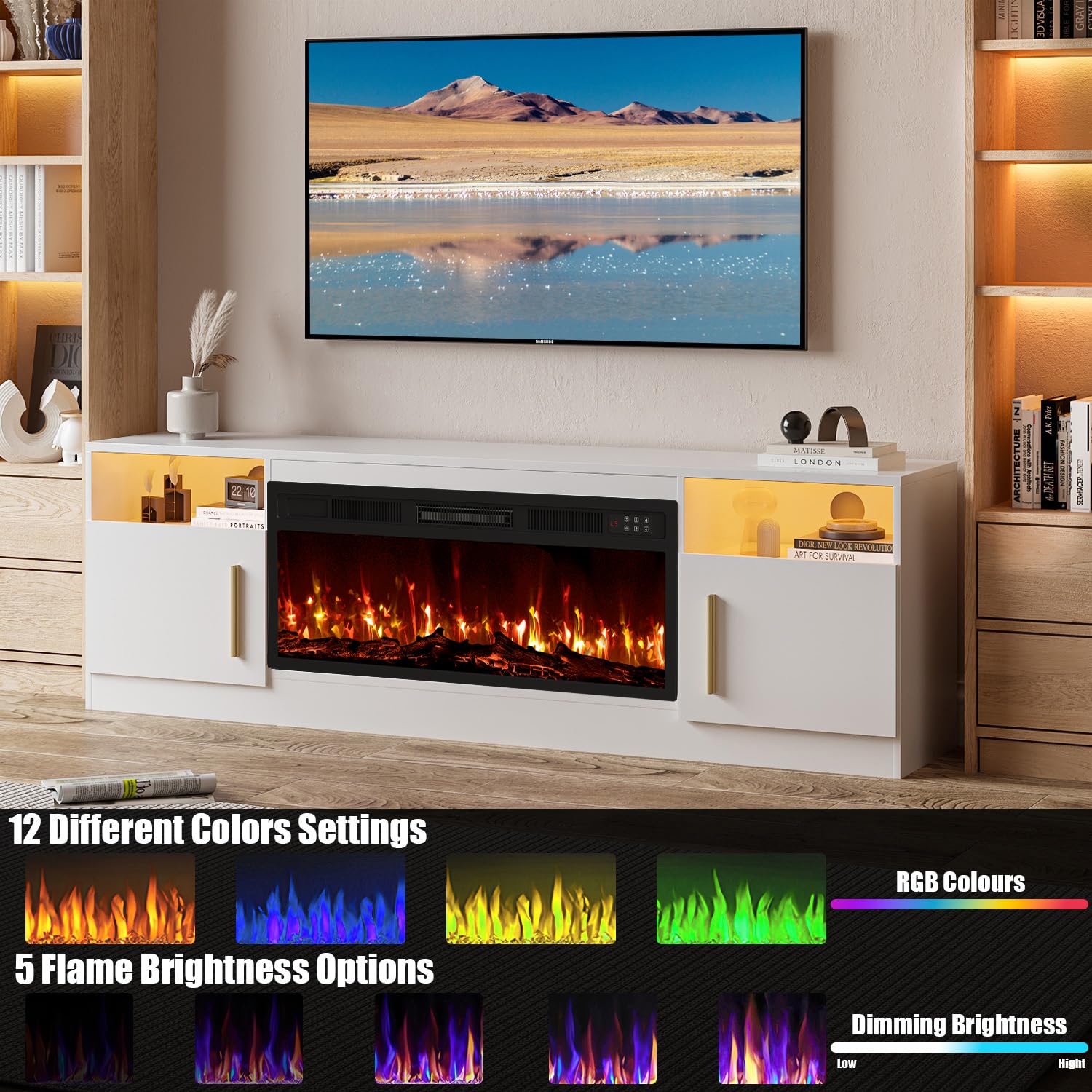 VITESSE 70”Fireplace TV Stand,Modern Entertainment Center Heating Fireplace