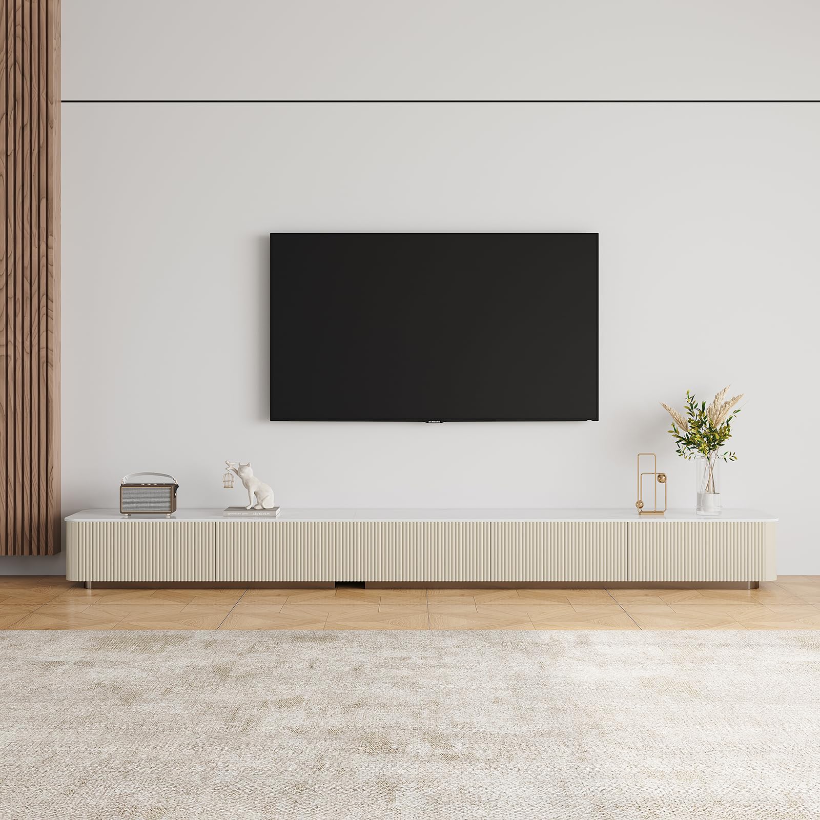 94.5" Fully Assembled TV Console, White TV Stand with Sintered Stone Top